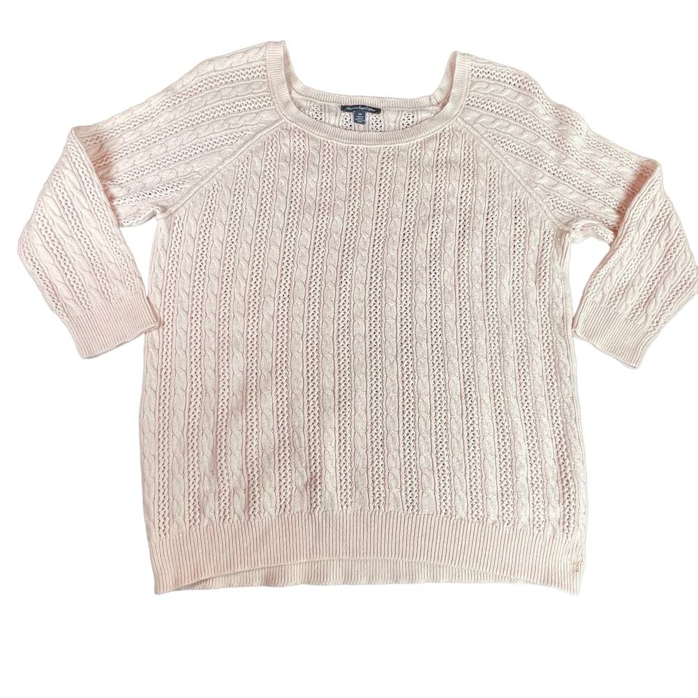 AEO Open Weave Cottagecore Sweater Delicate Pink SM Womens Top Shirt Wool Cotton